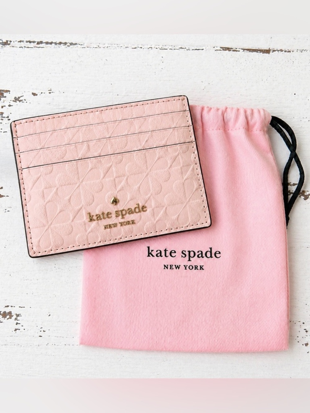 kate spade Pale Pink Quilted Card Case with Gold Logo - Picture 3 of 3